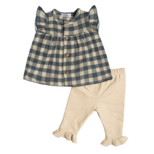 Completo top con volant fantasia quadretti e leggings